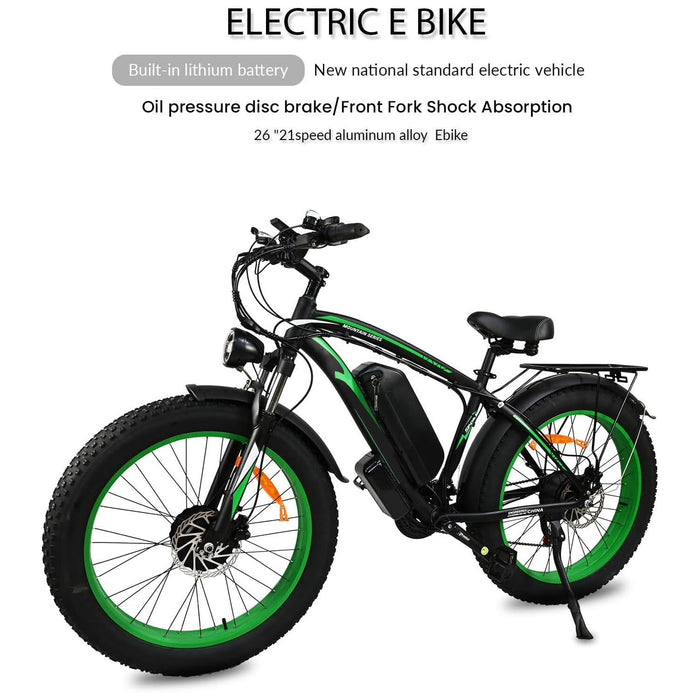 Bicicleta elétrica com motor de 2000 W para adultos - Bicicleta elétrica de 31 MPH com pneu gordo de 26 polegadas, bateria removível de 20AH, freio a disco hidráulico de 21 velocidades