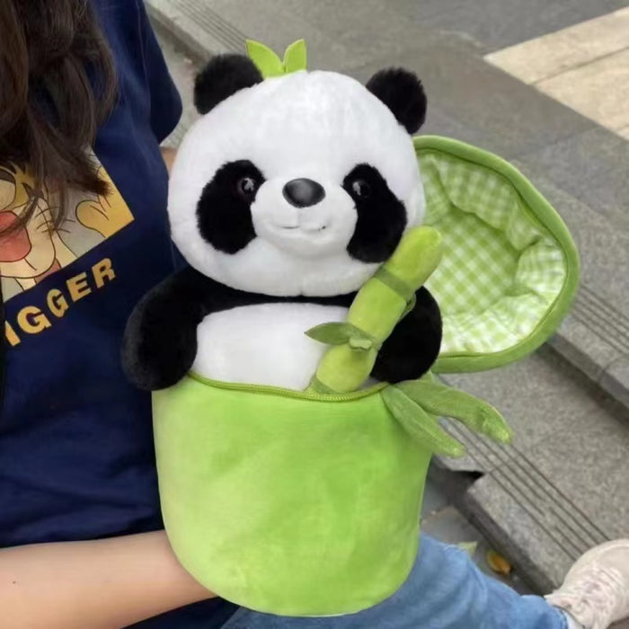 Cuscino simulato di panda con fiori in tubo di bambù