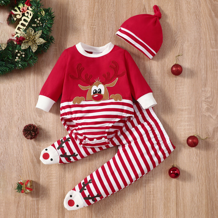 Conjunto de chapéu listrado de alce de Natal infantil