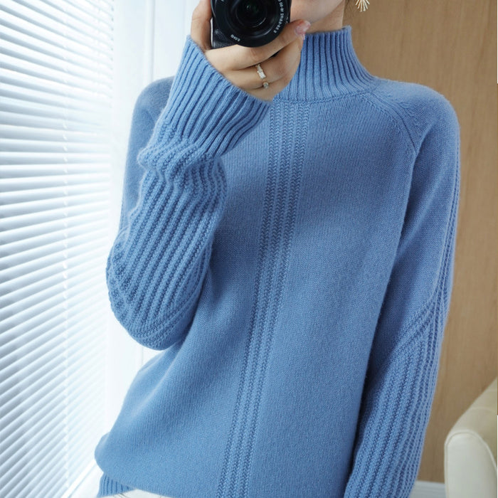 Suéter grueso con cuello medio alto para mujer suelto