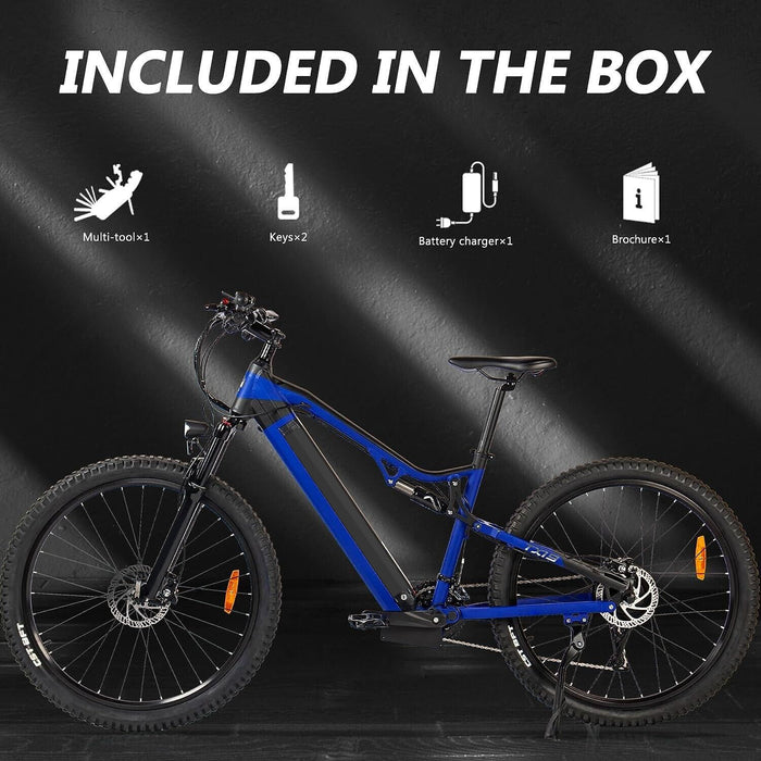 Bicicleta eléctrica de 500 W - Bicicleta eléctrica azul de 27,5 pulgadas 500 W 48 V 27 velocidades - Motor Bafang