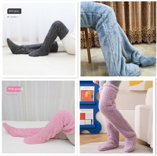 Chaussettes longues et pelucheuses au-dessus du genou, bas chauds et froids pour l'hiver, bas résistants au froid, pour dormir au sol de la maison