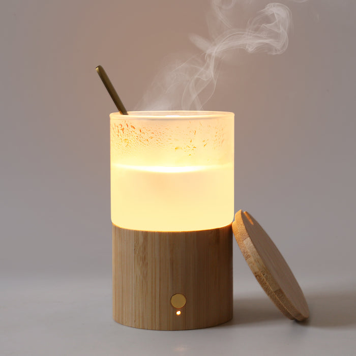 Vara de madeira de bambu série termostática copo de água luz noturna de toque de três velocidades