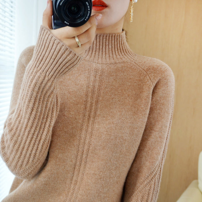 Suéter grueso con cuello medio alto para mujer suelto