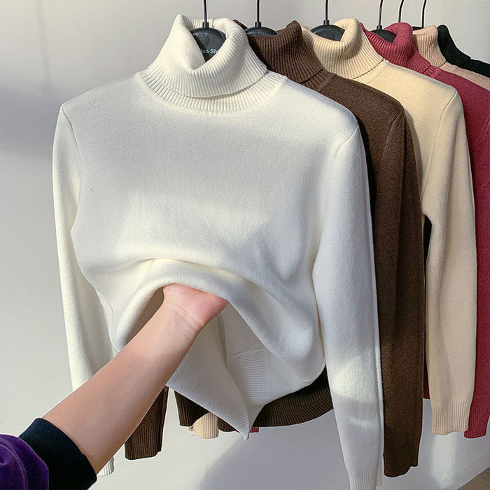 Suéter de inverno com gola tartaruga, feminino, elegante, grosso, quente, pulôver de malha solto, básico
