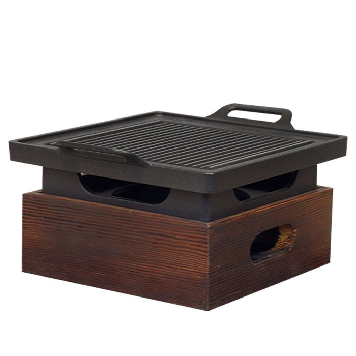 Wooden seat Korean style grill pan grill household smokeless
