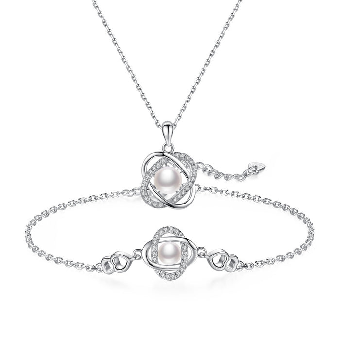 Mode Vierblättriges Kleeblatt Perlenkette Schlüsselbein Kette Anhänger Schmuck