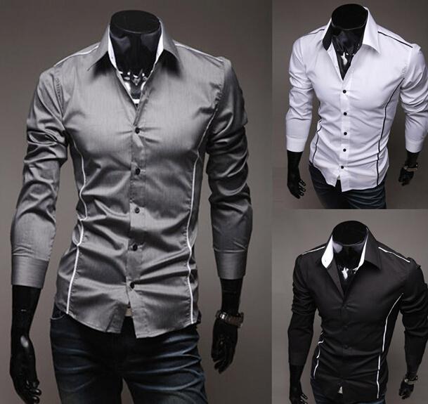 Herrenhemd Mode Baumwolle Slim Herrenhemd Langarm Hochwertige Casual Schwarz Weiß Grau Herrenhemd Für Männer