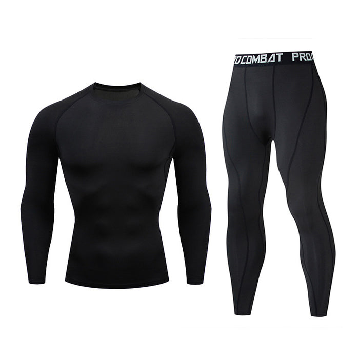 Fitness suit men's gym sports tights long-sleeved trousers quick-drying clothing basketball training equipment winter