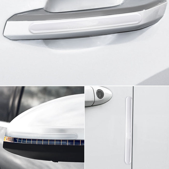 Transparent, scratch-resistant strips on the door edges