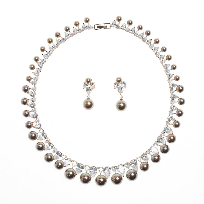 Pearl Zircon Earrings Necklace Set Dinner Jewelry