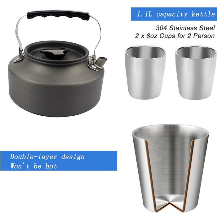 Camping Cookware Portable Pot Pan Teaport Set Folding Outdoor