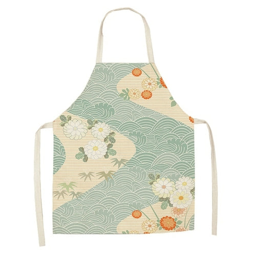 Cotton and linen apron, Japanese cartoon calico cat cooking sleeveless