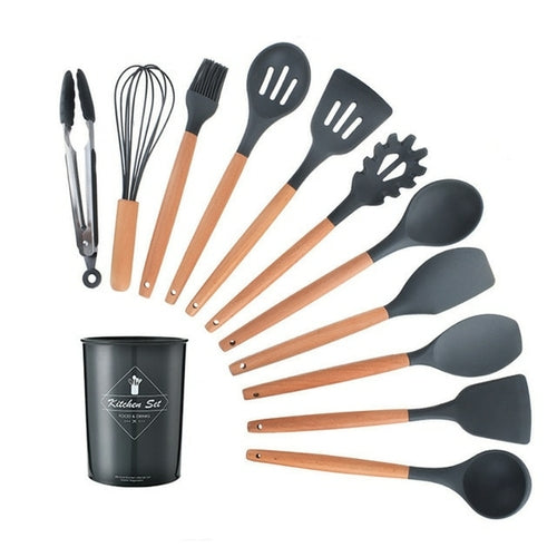 Silicone spatula wooden handle | Silicone kitchen utensil set -