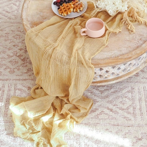 Tischläufer aus Gaze für Hochzeiten, halbtransparenter Vintage-Cheesecloth-Tisch
