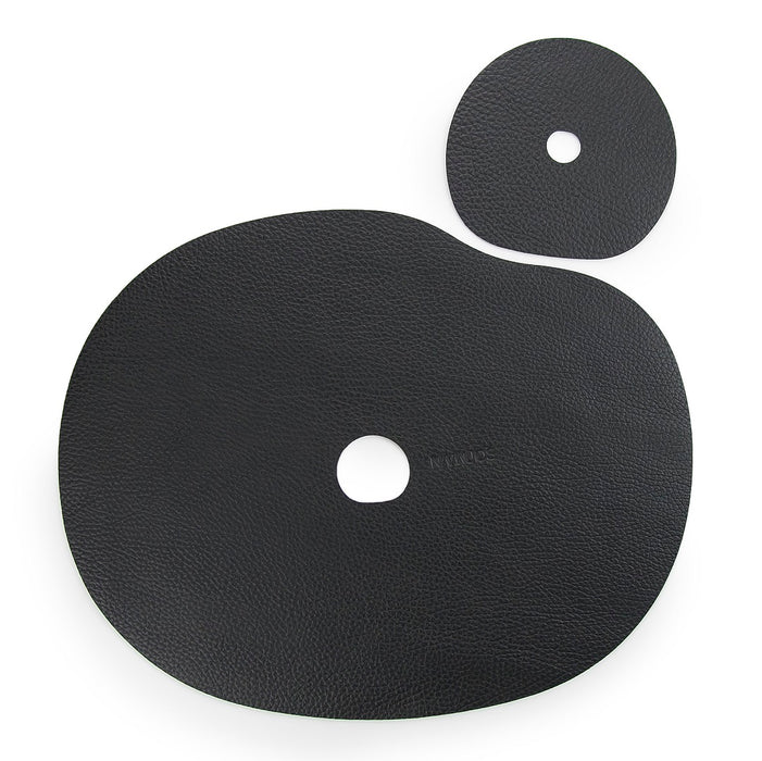 Placemat and coasters made of natural leather, black