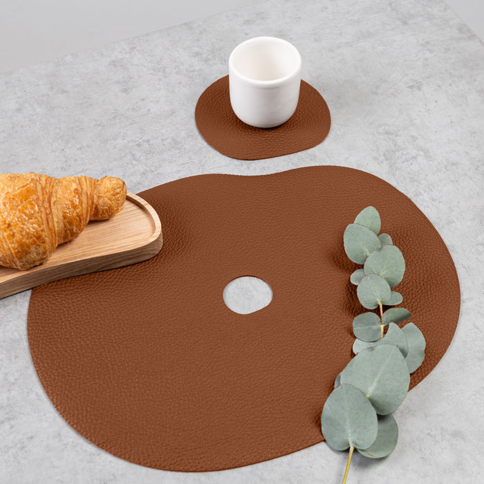 Placemat and coasters made of natural leather | rust brown
