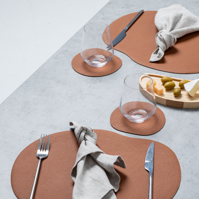 Placemat and coasters made of natural leather | rust brown